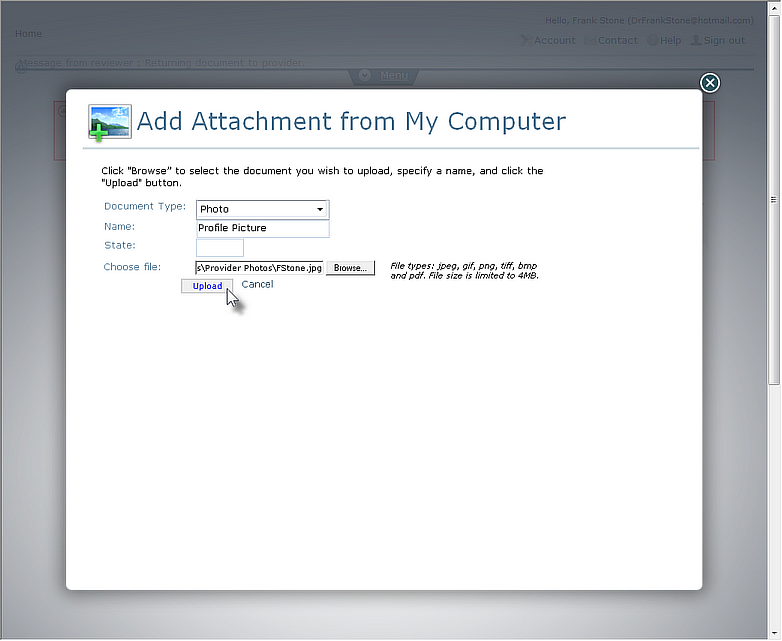 Figure 17 Add Attachment from My Computer Fly-Out